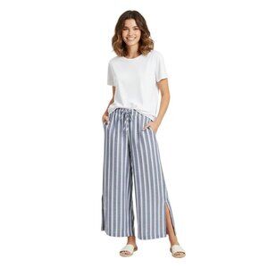 Anthropologie Cloth & Stone Striped Linen Blend Wide Leg Slit Side Pants Size M